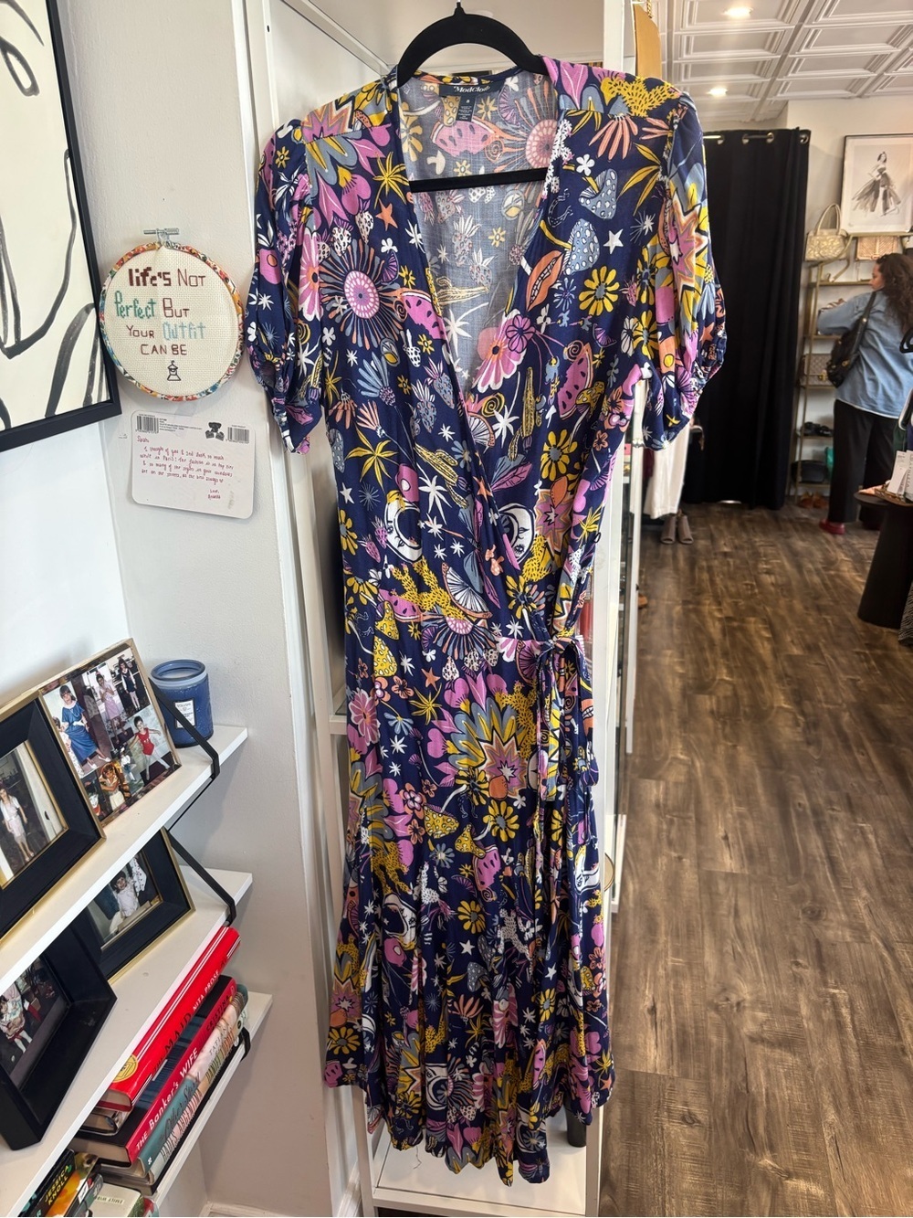 ModCloth Navy Floral Wrap Maxi Dress with Pink & Yellow Accents